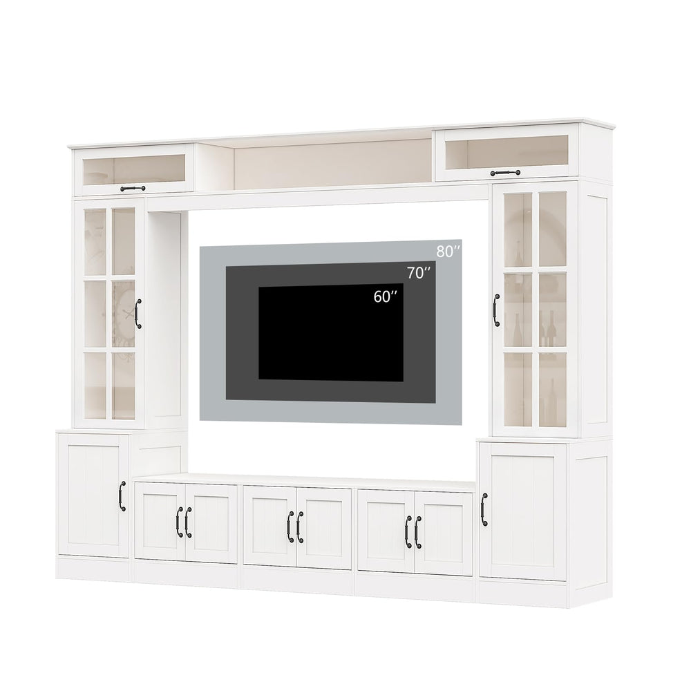 98" Wall Unit TV Stand with LED Lights & Bookshelves