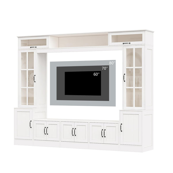 98" Wall Unit TV Stand with LED Lights & Bookshelves