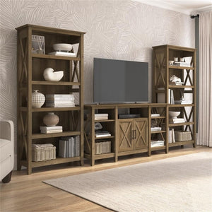 60" Farmhouse TV Stand with 2 Bookcases – Reclaimed Pine