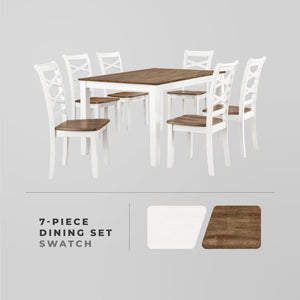 7-Piece Farmhouse Dining Table Set with 6 Cross Back Chairs