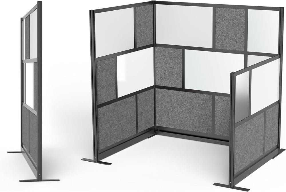 Modular Office Partition Wall with Frosted Acrylic & Sound-Absorbent Panels