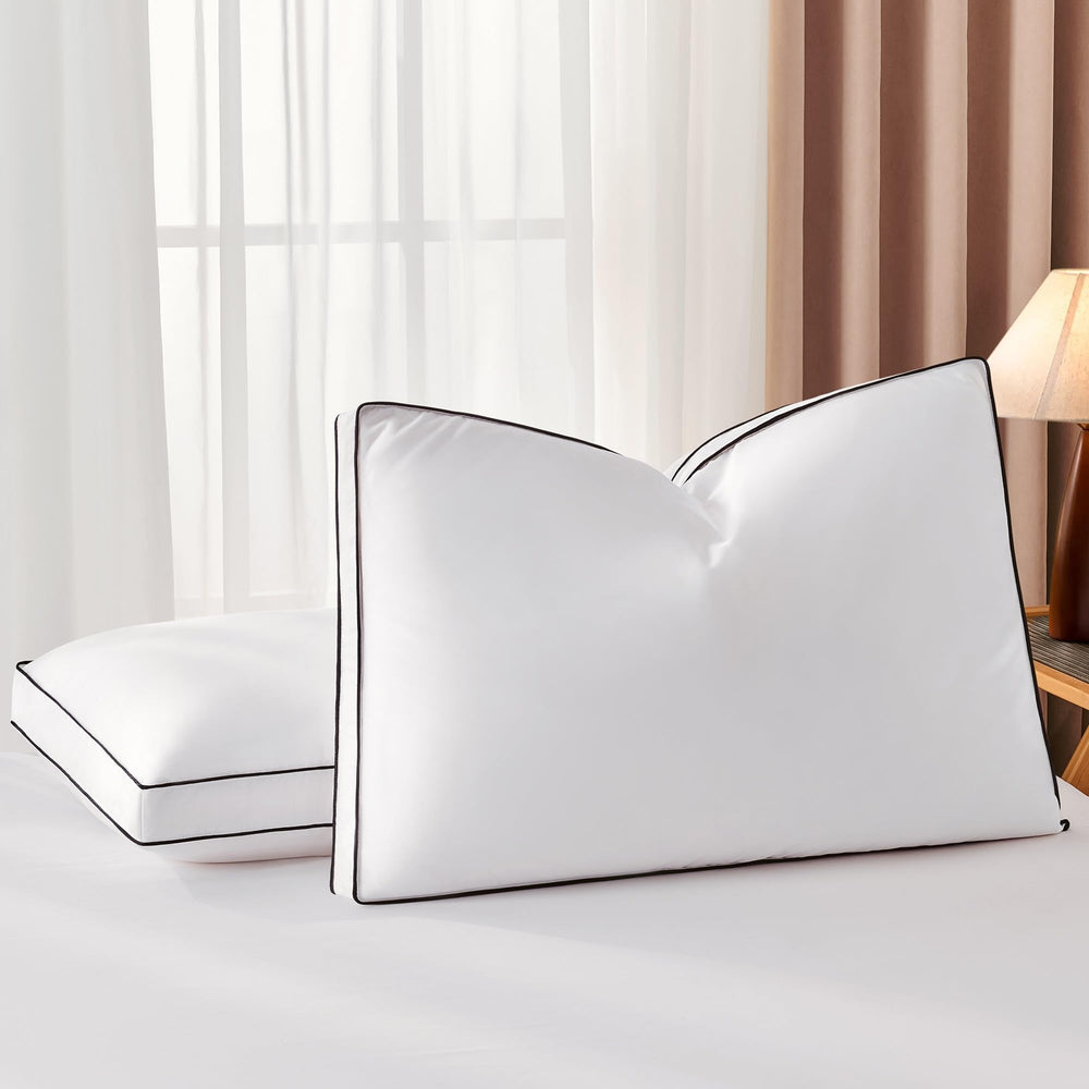 Queen Size Goose Feather Down Bed Pillows – 2 Pack Gusseted