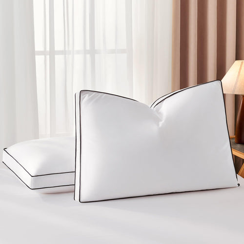 Queen Size Goose Feather Down Bed Pillows – 2 Pack Gusseted