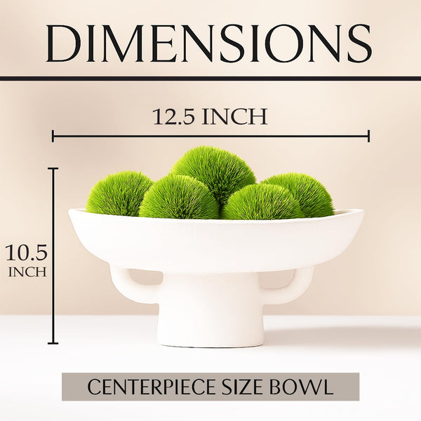 White Textured Ceramic Decorative Bowl with Moss Balls Set of 6
