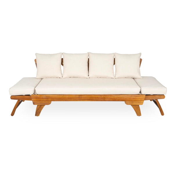 Convertible Outdoor Daybed Sofa – 3-Seater Acacia Wood Patio Couch