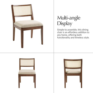 Rattan Dining Chairs with Cushioned Seat & Solid Wood Frame