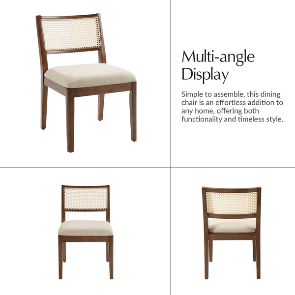Rattan Dining Chairs with Cushioned Seat & Solid Wood Frame