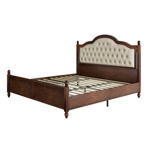 King Size Solid Wood Platform Bed with Upholstered Headboard – Walnut