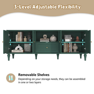 ARTPOWER 67'' Mid-Century Modern TV Stand with Storage Drawer and Doors, Long TV Stand with Adjustable Shelves for 75 Inch TV for Living Room, Bedroom, Green