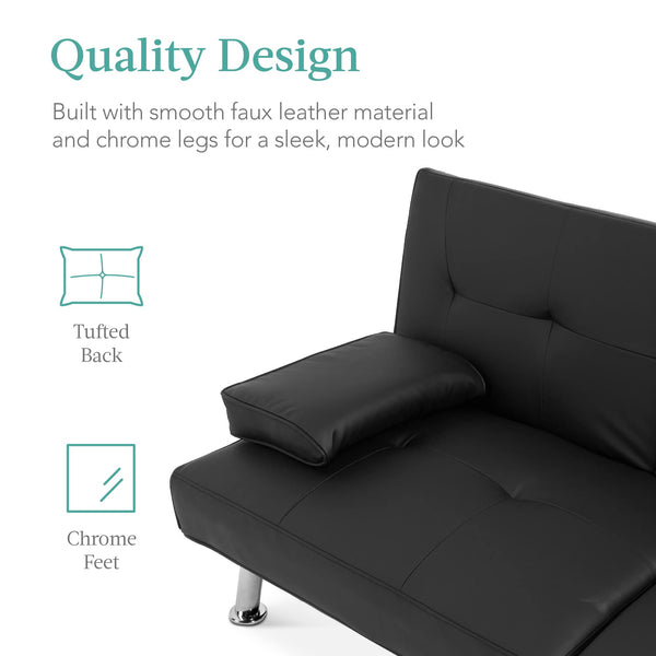 Convertible Futon Sofa Bed with Removable Armrests