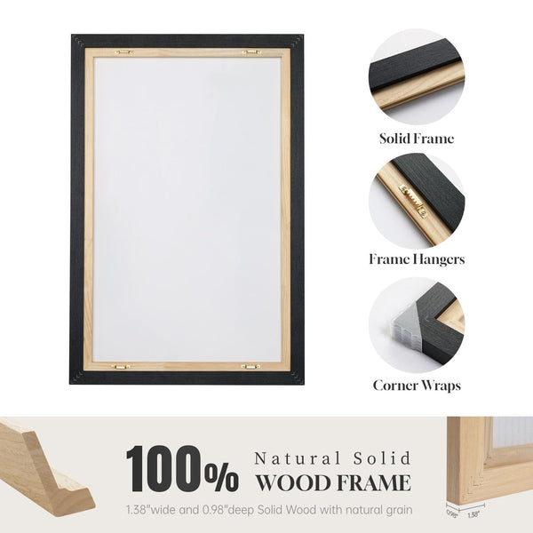Abstract Canvas Wall Art Set of 2 – Framed Geometric & Line Prints, 24x24 & 24x18 In