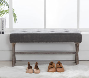 PU Leather Upholstered Entryway Bench with X-Shaped Wood Legs