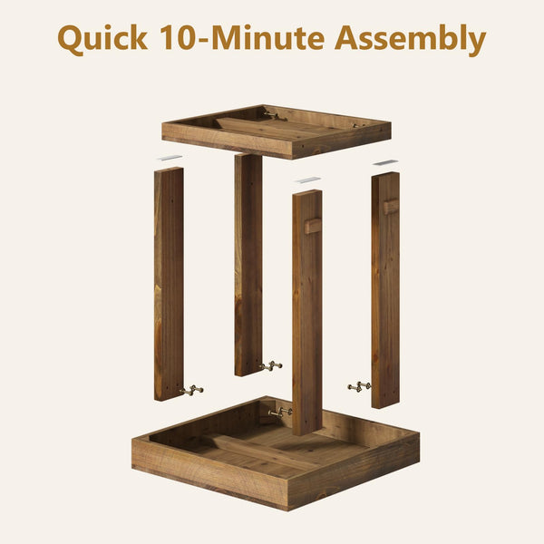 Solid Wood End Table Set of 2 with 2-Tier Storage Shelf