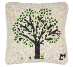 Tree of Life Wool Throw Pillow 14x14 – Green & White