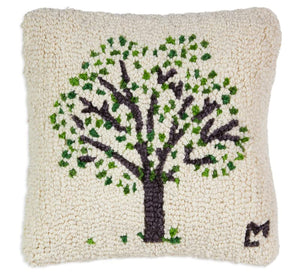 Tree of Life Wool Throw Pillow 14x14 – Green & White