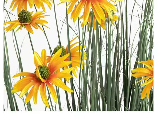 46-Inch Artificial Grass Plant with Echinacea Flowers – Indoor & Outdoor Decor