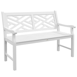 Outdoor Wood Patio Bench – 2-Person Slatted Poplar Seat with Armrests