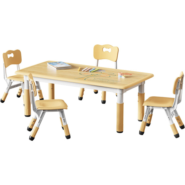 Kids Height-Adjustable Table and 4 Chairs Set with Graffiti Desktop