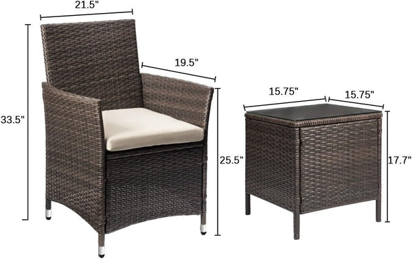 3-Piece PE Rattan Patio Furniture Set with Chairs and Table
