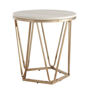 Round Faux Travertine End Table