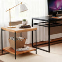 Solid Wood End Table with Metal Frame – 2-Tier Storage Shelf