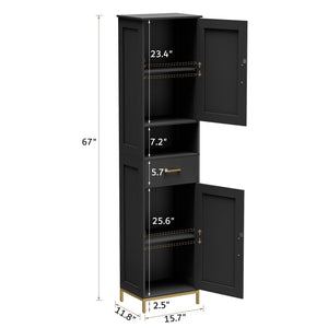 Tall Bathroom Storage Cabinet with Adjustable Shelves and Doors