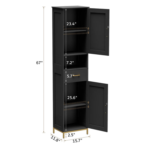 Tall Bathroom Storage Cabinet with Adjustable Shelves and Doors