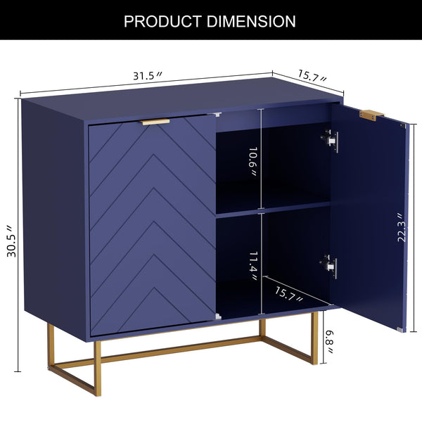 Herringbone Sideboard Buffet Cabinet with Storage – Navy Blue