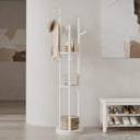 Rotating Wood Coat Rack with 3 Shelves and 9 Hooks