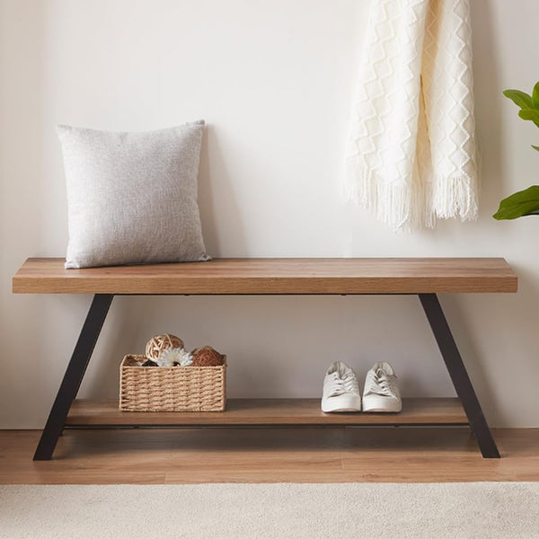 Entryway Storage Bench – Wood & Metal Shoe Bench