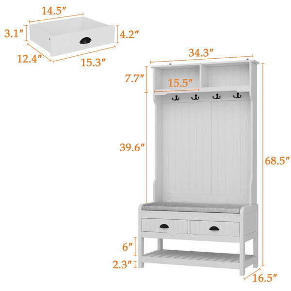 4-in-1 Hall Tree with Bench, Shoe Storage & Coat Rack