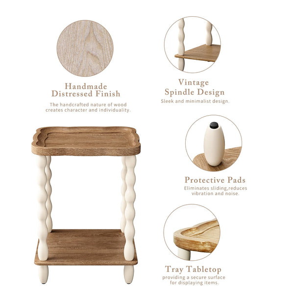 Farmhouse Side Table with 2-Tier Storage