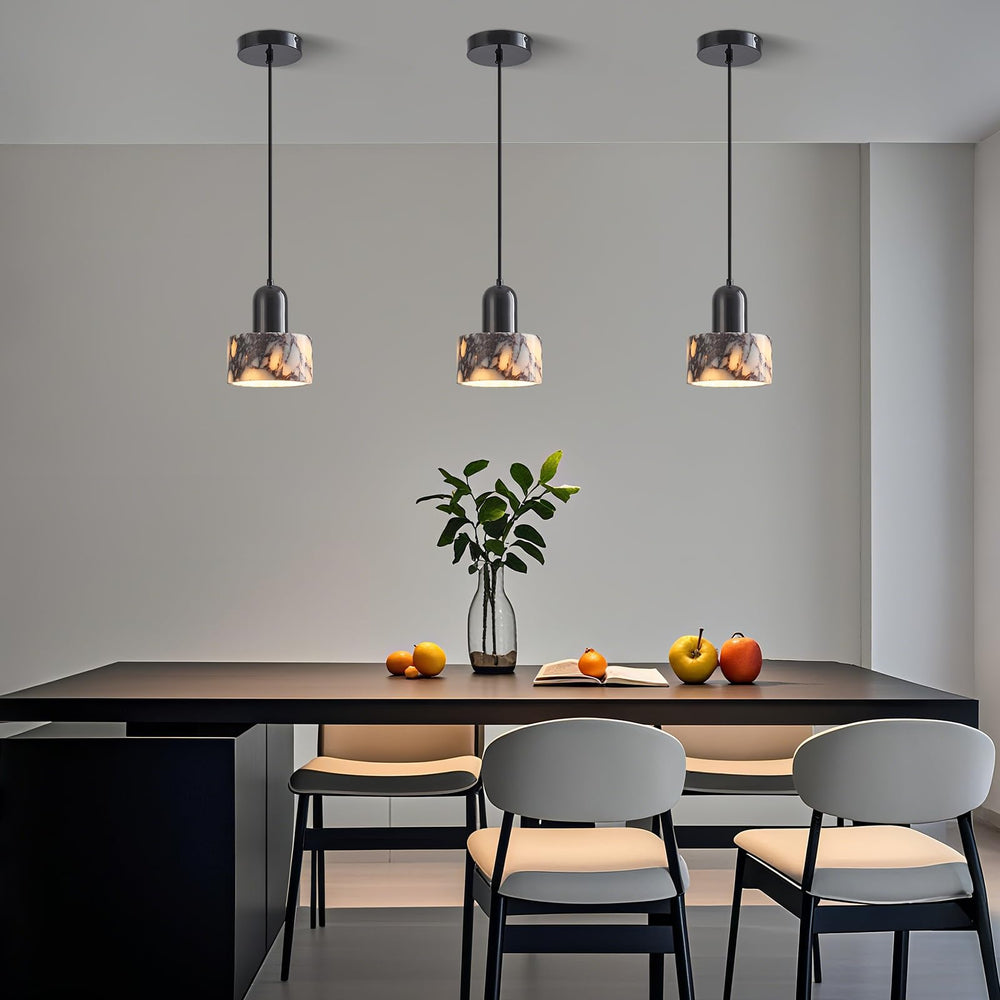 Marble Cylinder Pendant Light – Brass & Stone Shade
