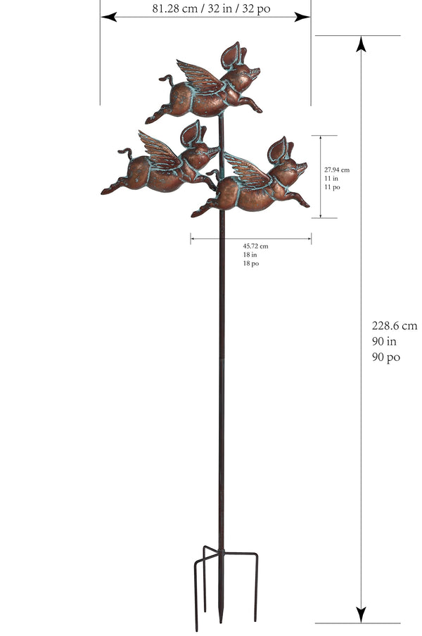 Flying Pig Wind Spinner Outdoor Garden Sculpture