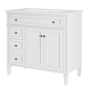 36-Inch Bathroom Vanity with Sink, 4 Drawers & 2 Doors, Solid Wood Frame