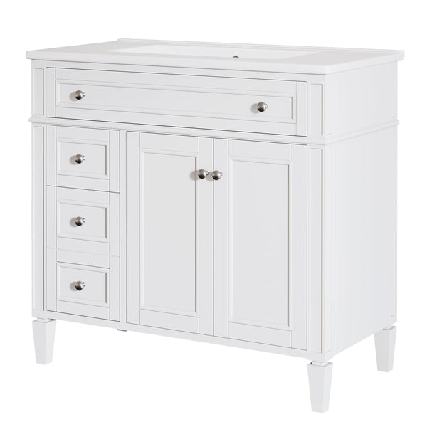 36-Inch Bathroom Vanity with Sink, 4 Drawers & 2 Doors, Solid Wood Frame
