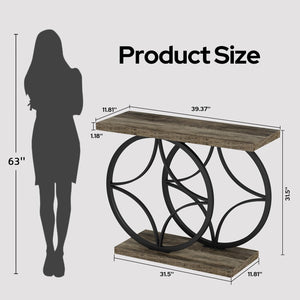 Industrial Console Table with Wood Top – Entryway Sofa Table