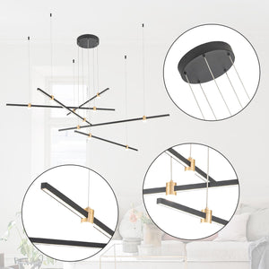 Dimmable LED Chandelier 5-Light Linear Sputnik Pendant