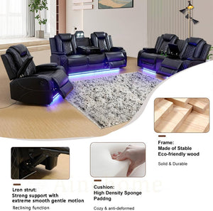 Power Recliner Sofa Set with LED Lights – 3 Piece Living Room Set