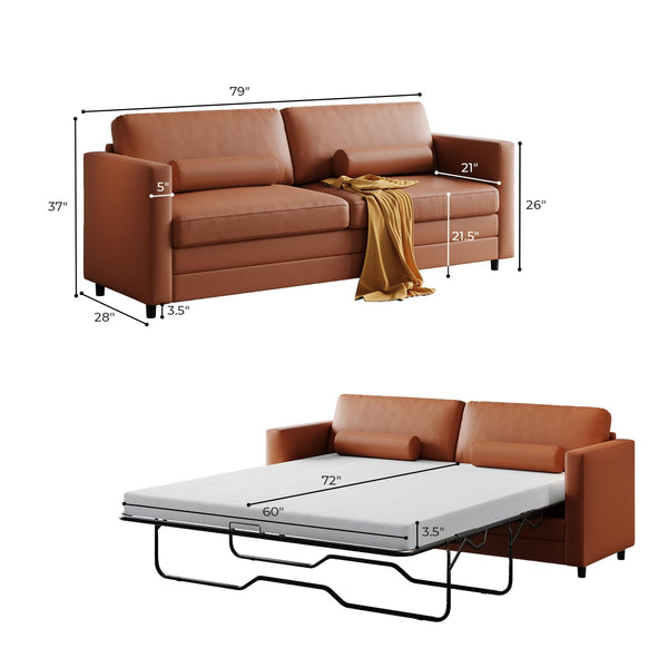 Faux Leather Pull-Out Sofa Bed – Full & Queen Convertible Sleeper
