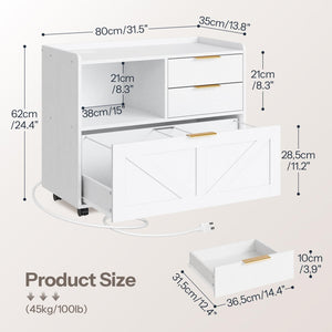 Lateral File Cabinet with Charging Station and Printer Stand