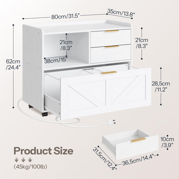 Lateral File Cabinet with Charging Station and Printer Stand