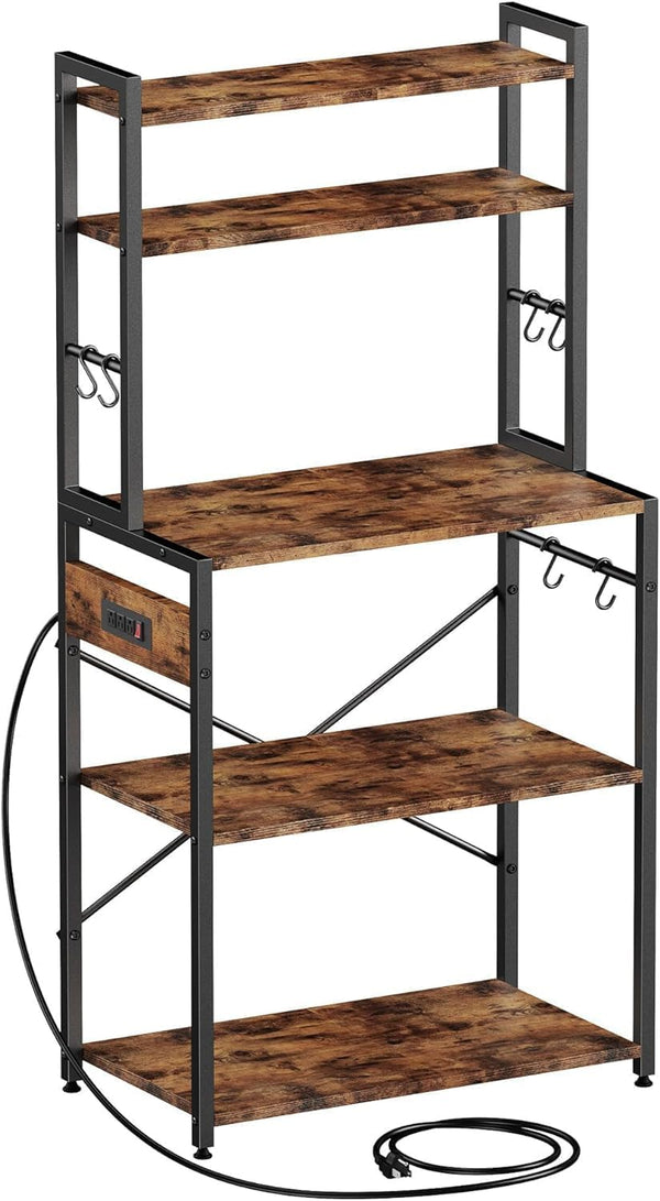 Kitchen Bakers Rack with Power Outlet and Storage Cabinet