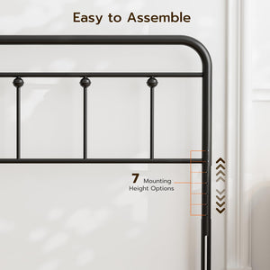 Queen Size Metal Farmhouse Headboard – Adjustable Height, Black