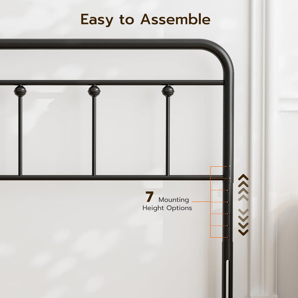 Queen Size Metal Farmhouse Headboard – Adjustable Height, Black