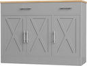 Farmhouse Sideboard Buffet Cabinet with Storage – 3 Barn Doors, 2 Drawers