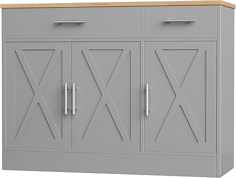 Farmhouse Sideboard Buffet Cabinet with Storage – 3 Barn Doors, 2 Drawers