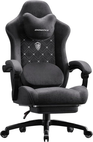 Ergonomic Fabric Gaming Chair with Heated Massage & Footrest