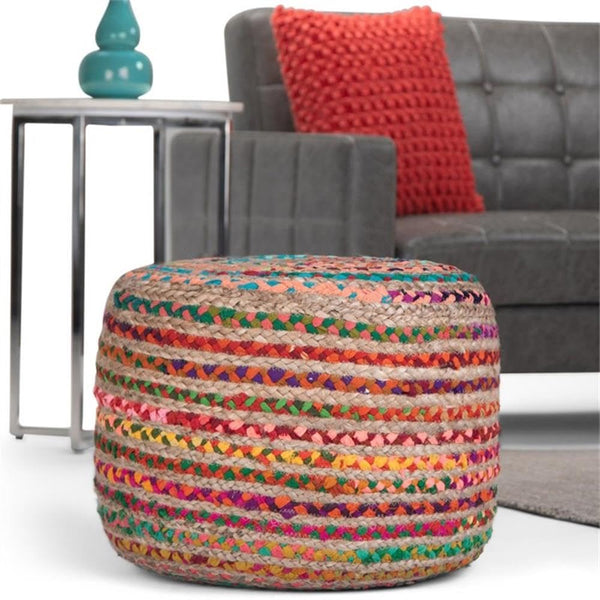Round Braided Jute & Cotton Pouf – Set of 2