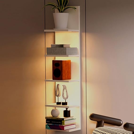 5-Tier Floating Wall Shelf Unit with LED Light